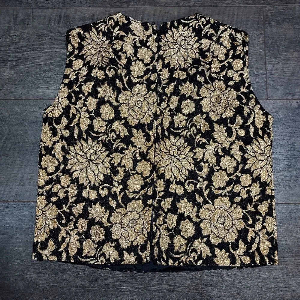 Gold Metallic Brocade Sleeveless Top 1960 Groovy Vintage Custom - Picture 7 of 10